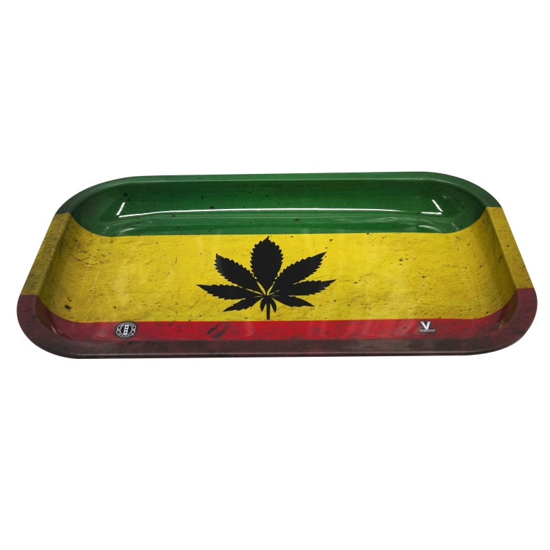 METAL ROLLING TRAY 27X16 CM - RASTA LEAF