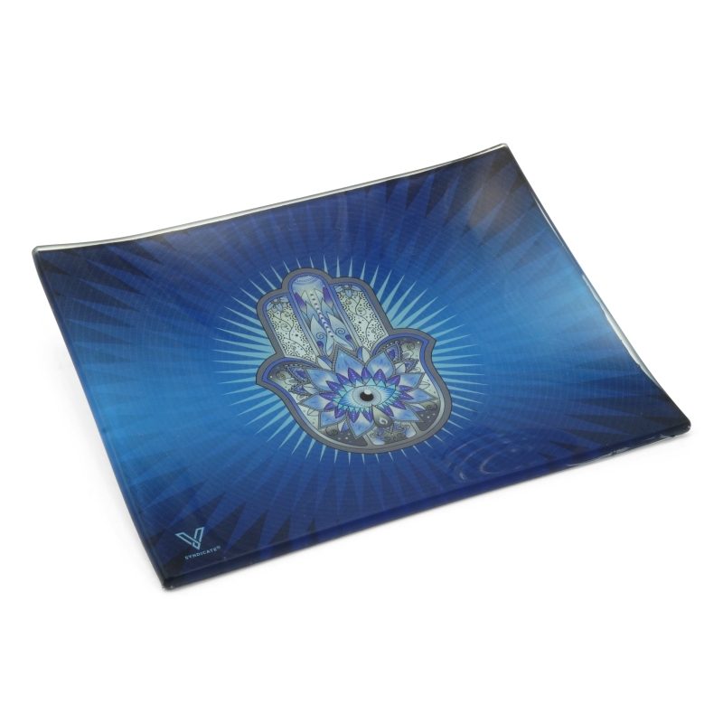 V-SYNDICATE HAMSA BLUE SMALL GLASS TRAY FOR ROLLIN (16X12CM)