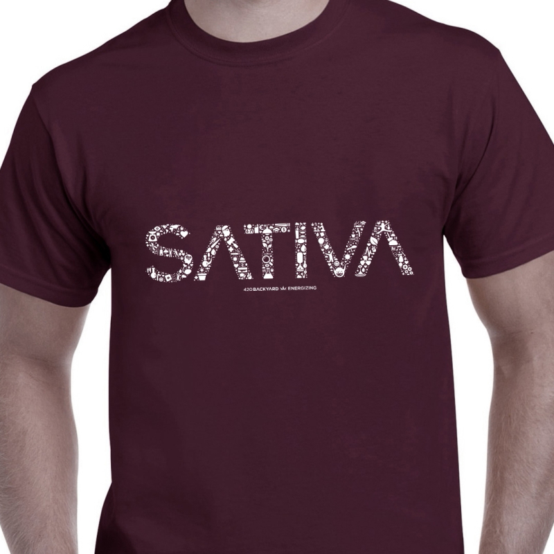 420 T-SHIRT - DOUBLE PRINTING - SATIVA VS INDICA ICONS - L (WINE)