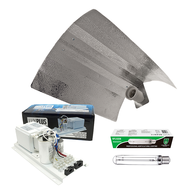 KIT BALASTRO LUX PLUS 600W ABIERTO + BOMBILLA PLATINUM HPS 600W + REFLECTOR STUCO