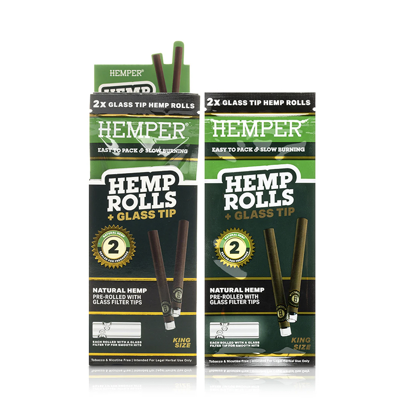 DISPLAY HEMPER 2PK KING SIZE CONES WITH GLASS TIPS