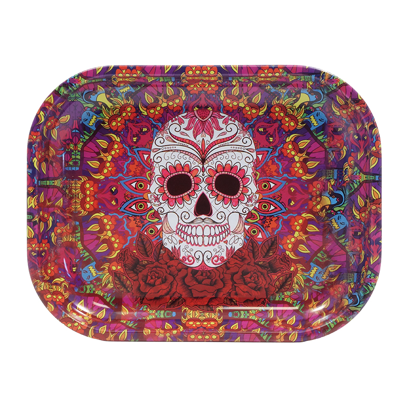 METAL ROLLING TRAY 18X14 CM - MEXICAN SKULL