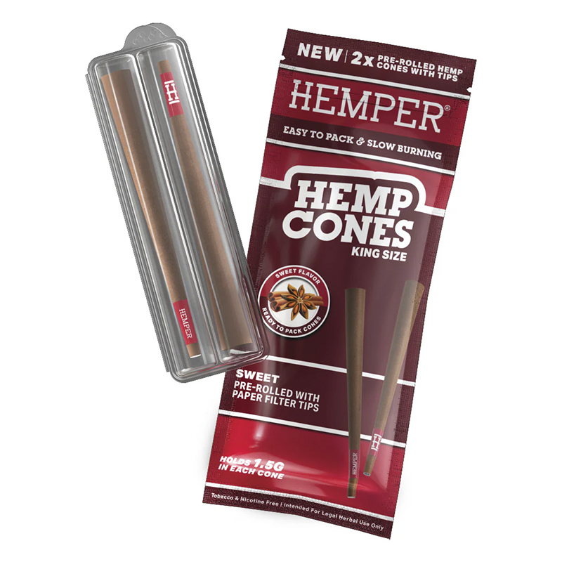 HEMPER - 2PK KING SIZE CONES BASIC - HEMP PAPER - SWEET (DISPLAY 12 UNI)