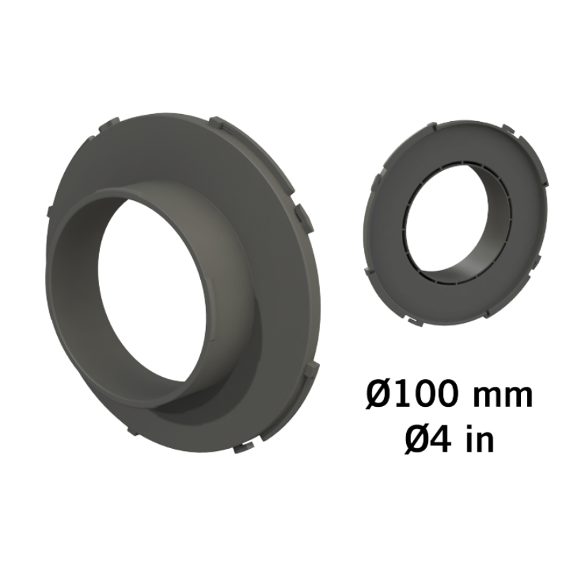 CONNECTOR FOR DUCTING FLANGE 100MM FOR 16MM TUBING