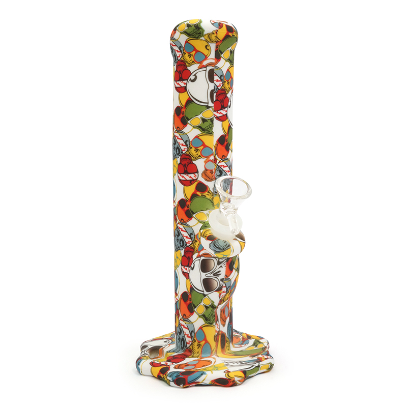 BONG DE SILICONA CILINDER CON IMPRESIÓN WATER TRANSFER CON VASTAGO DE SILICONA Y BOL DE VIDRIO