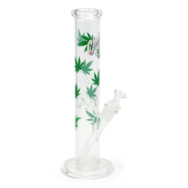 GLASS BONG 32CM CYLINDER ICE LEAVES CHEECH