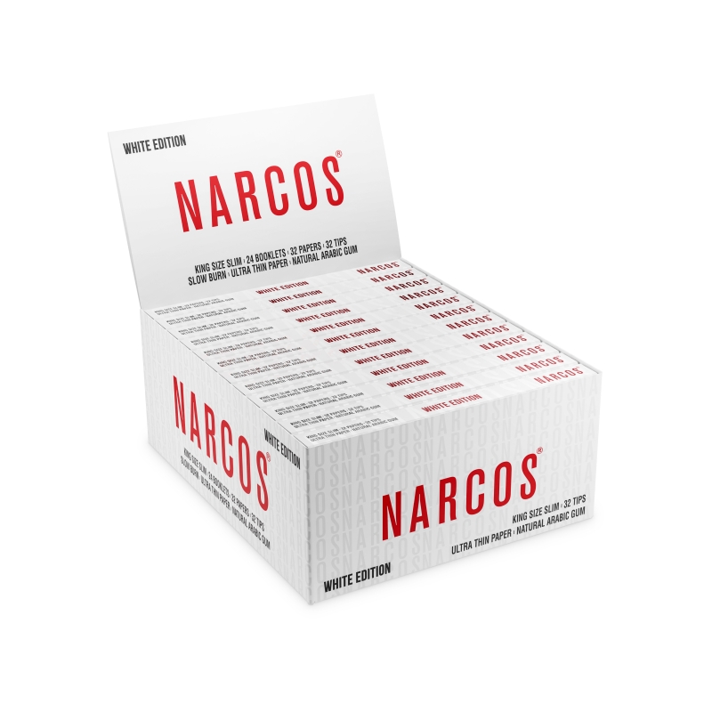 NARCOS KING SIZE SLIM + TIPS WHITE SMOKING PAPER (24 BOOKLETS)