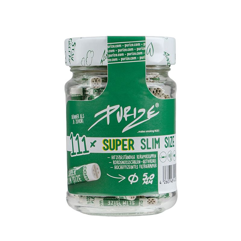 PURIZE SUPER SLIM FILTERS (111 UNITS / GLASS JAR) WHITE