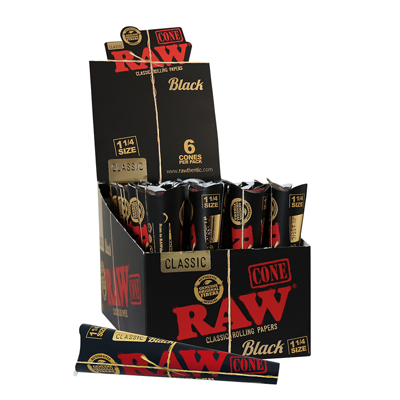 RAW CONES BLACK 1 1/4 192PCS (PACK 6)
