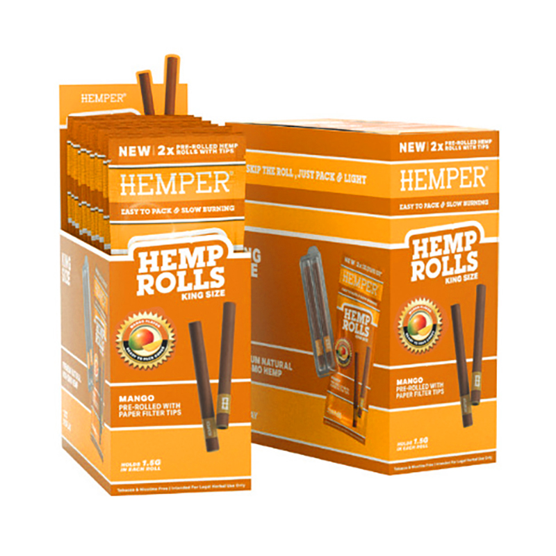 HEMPER - 2PK KING SIZED ROLLS BASIC - HEMP PAPER - MANGO (DISPLAY 12 UNI)