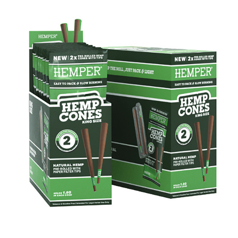 HEMPER - 2PK KING SIZE CONES BASIC - HEMP PAPER (DISPLAY 12 UNI)